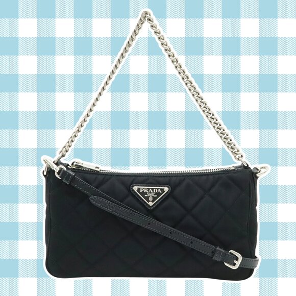 PRADA Quilted Nylon Shoulder Bag with Chain Strap - Picture 1 of 10